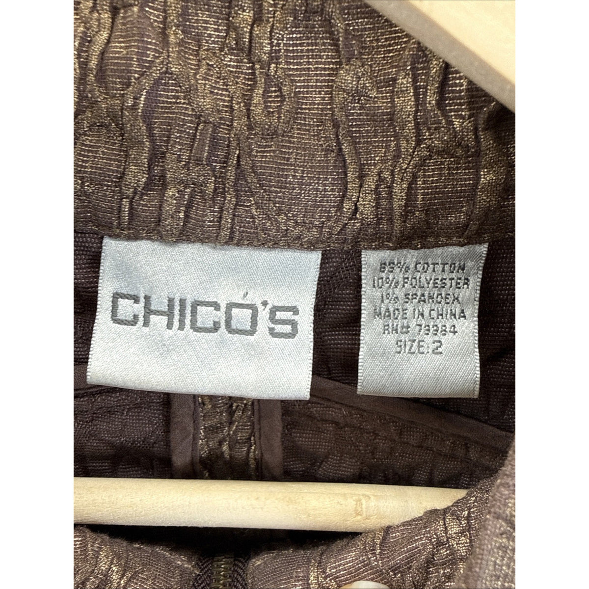 Chico's 2 Women's Metallic Gold Bronze Crinkle Texture Full Zip Jacket Coat Top