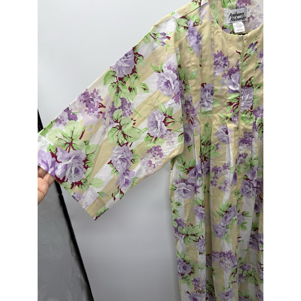 Anthony Richards House Dress Women L Floral Zip Front Pocket Cotton Short Sleeve