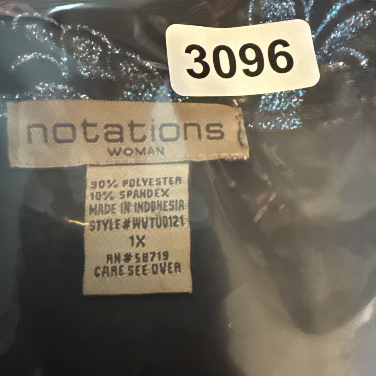 Notations Black Velvet Floral Glitter Top 1X Blue Shimmer Stretch Whimsigoth