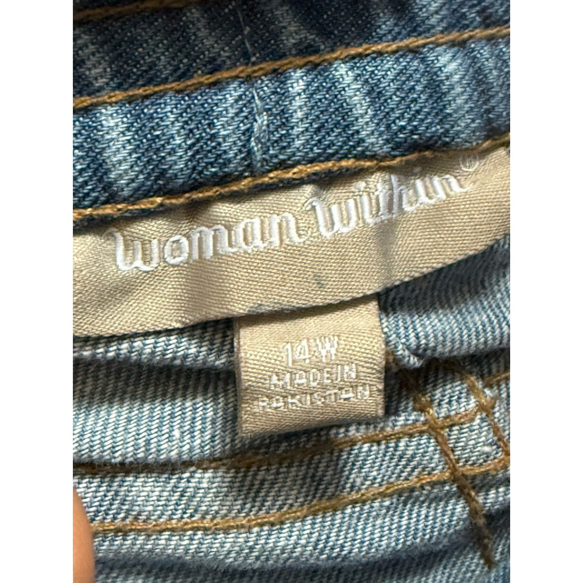 Woman Within 14W Light Wash Jeans Zip Fly Straight Leg Cotton Denim Spot Flaw