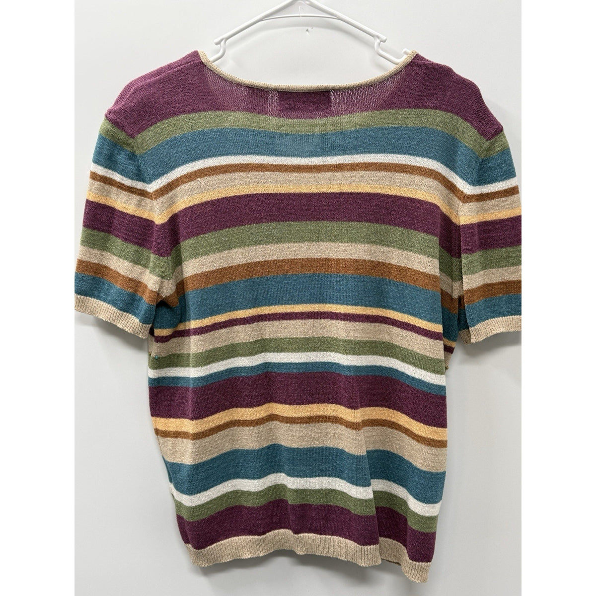 Alfred Dunner Vintage Striped Sweater Top Med Beaded Shoulder Pads Short Sleeve.