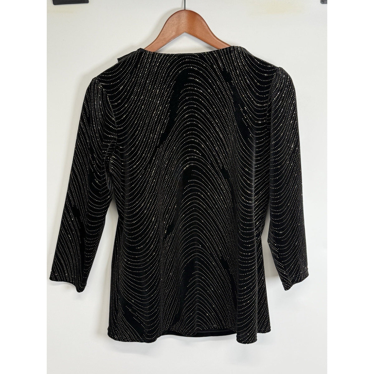 Notations Black Faux Twinset Women’s Velvet Gold Dot Open Front Jacket Top Sz S