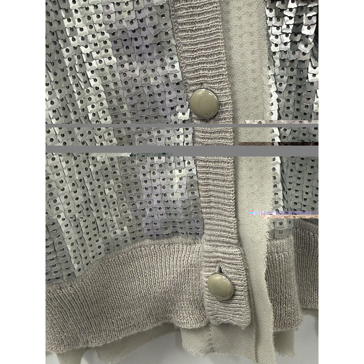 Jones New York Sequin Cardigan Women Size XL Cotton Wool Blend Gray Luxe