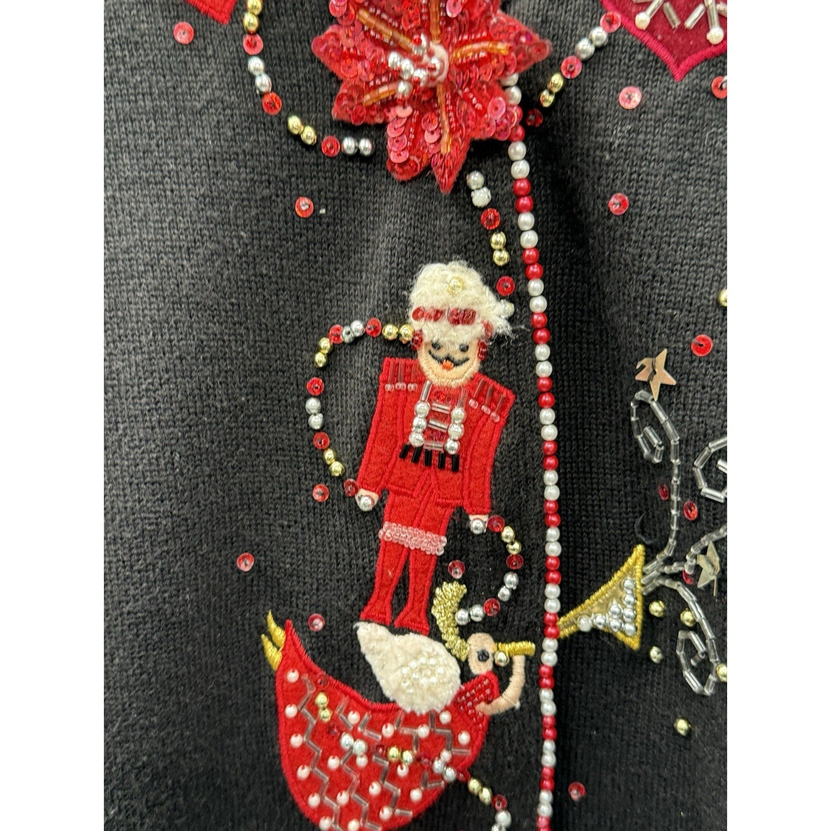 Just B XL Christmas Cardigan Nutcracker Angel Beaded Sequin Holiday Sweater