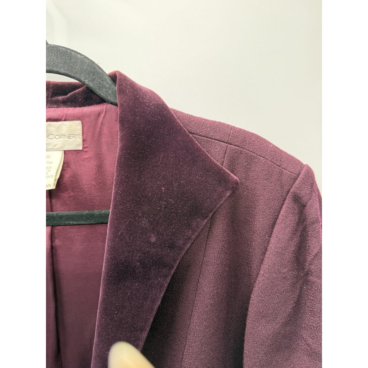 Casual Corner 100% Wool Blazer Jacket Size 16 Burgundy Velvet Trim Lined Career