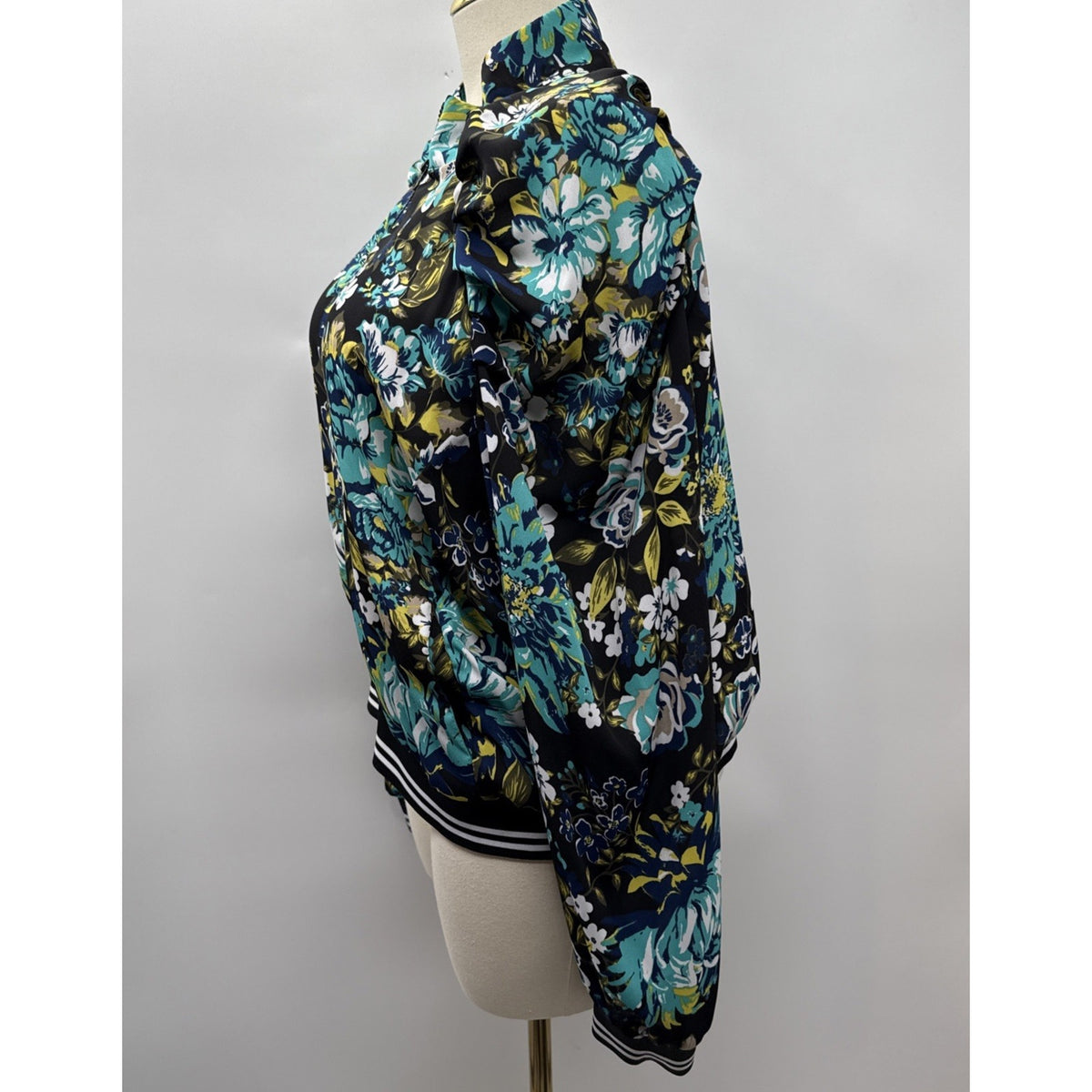 Ashley Stewart Plus Size 22/24 Floral Zip Front Bomber Jacket Mock Neck