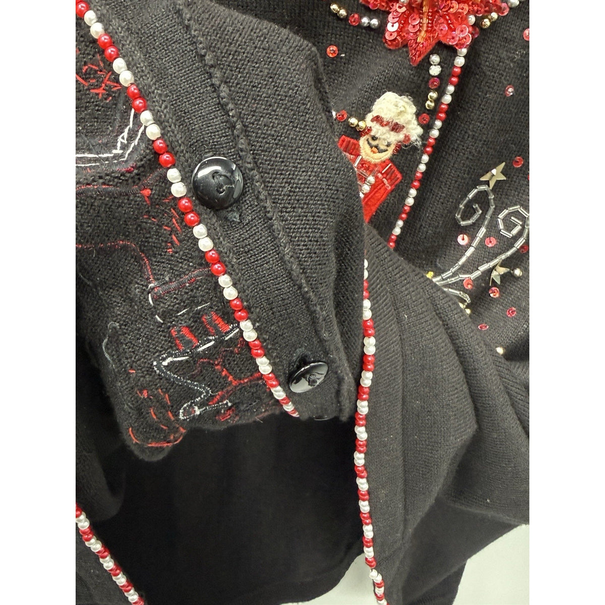 Just B XL Christmas Cardigan Nutcracker Angel Beaded Sequin Holiday Sweater