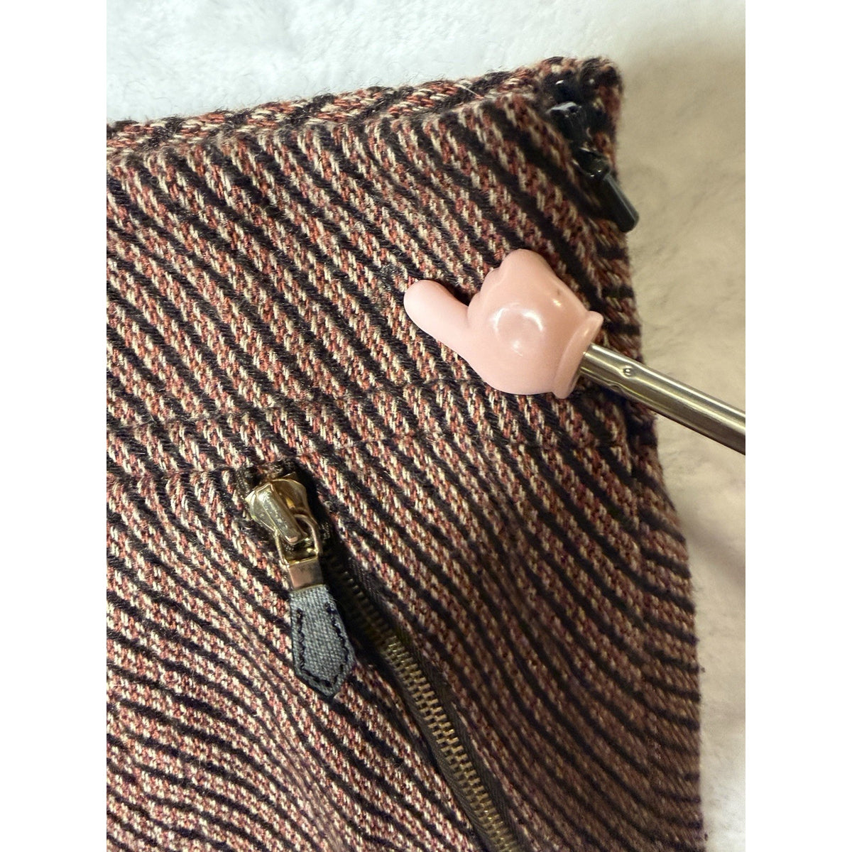 Ann Taylor Skirt Womens 8 Brown Wool Blend Striped Tweed Zip Pocket Mini