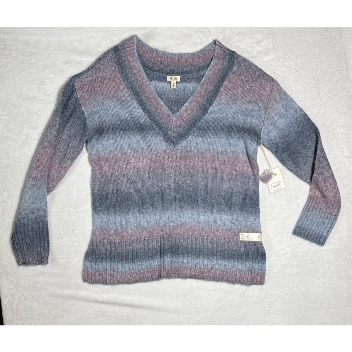 ANA A New Approach Sweater Womens XL Pink Striped Long Sleeve Pullover V-Neck