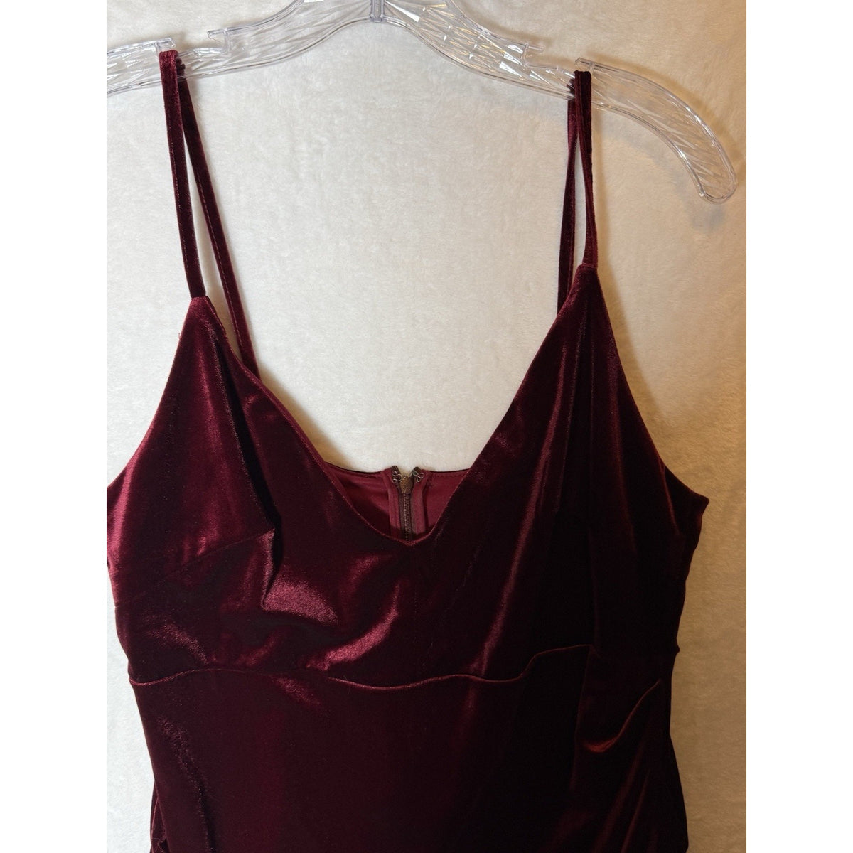 FOREVER 21 Womens Plus 0X Burgundy Velvet V Neck Strappy Mini Slip Dress Zip