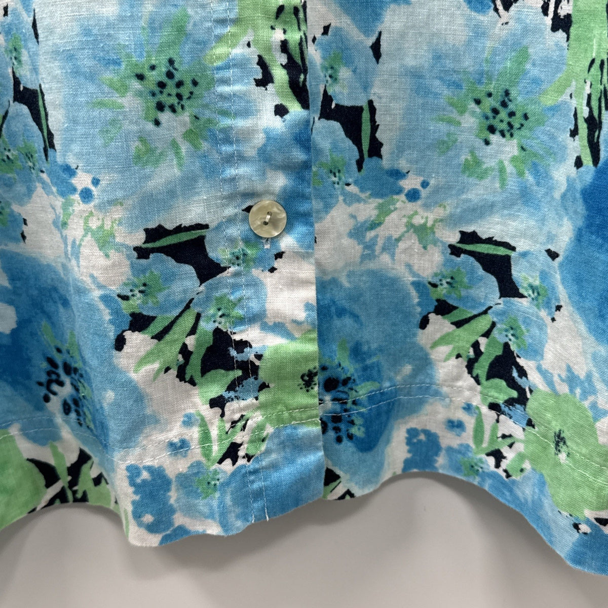 Jones New York Button Up Blouse Women Blue Floral Watercolor Linen Lagenlook 2X