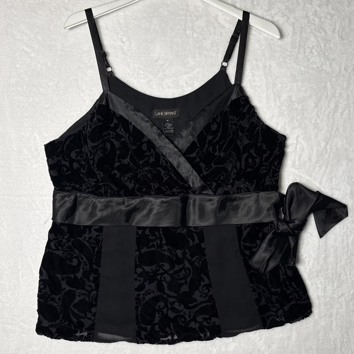 Lane Bryant Velvet Burnout Cami Top Women Plus Sz 18 Black Satin Tie Side Zip