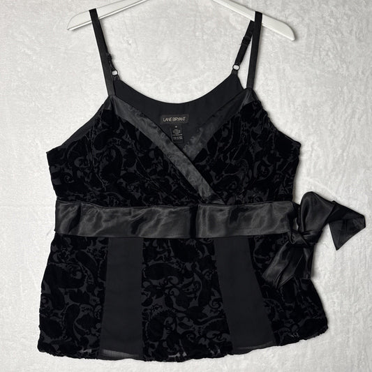 Lane Bryant Velvet Burnout Cami Top Women Plus Sz 18 Black Satin Tie Side Zip