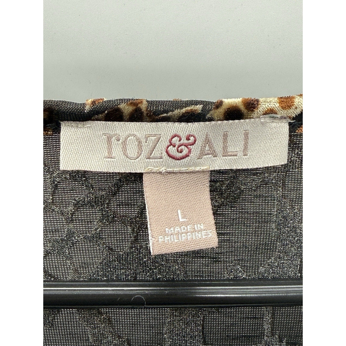 ROZ & Ali Animal Print Burnout Velvet Top Womens Large Sheer V Neck Blouse