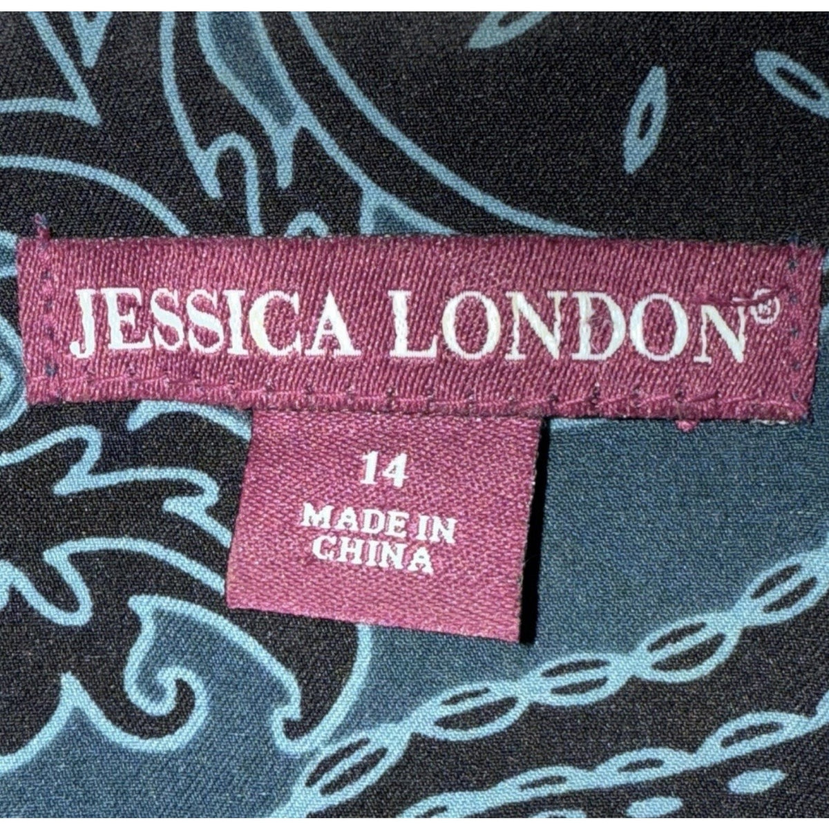 Jessica London Women’s Blazer Jacket Size 14 Blue Black Paisley Print Career