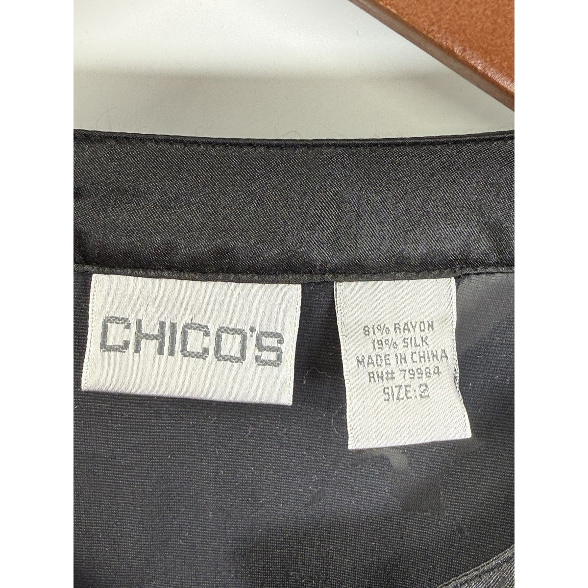Chico’s Black Velvet Embellished Blouse Size 2 Silk Rayon Beaded Button Front