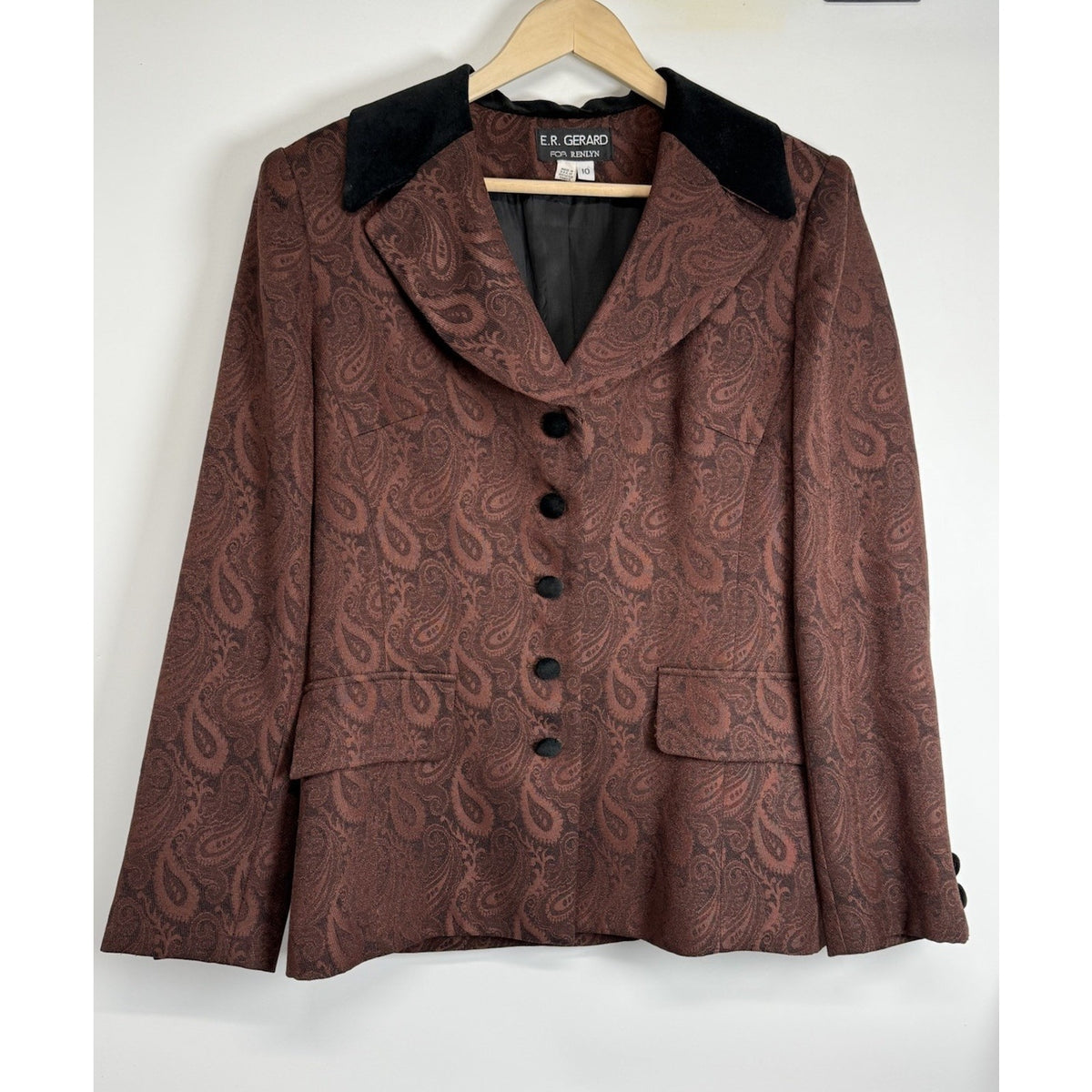 E.R. Gerard Renlyn Vintage Paisley Blazer 10 Velvet Collar Button Front Jacket