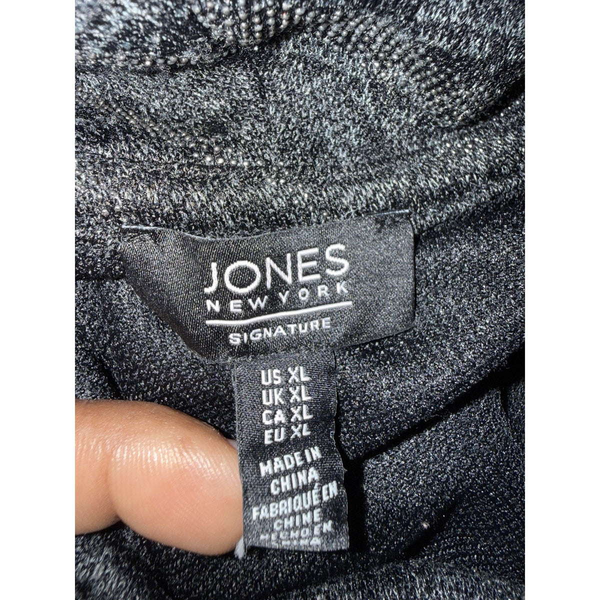 Jones New York Signature XL Cowl Neck Tunic Top Black Gray Side Zip