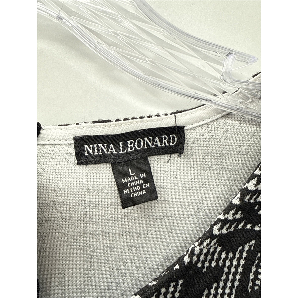 Nina Leonard Shift Dress Womens L Black White Houndstooth Plaid Textured Flower