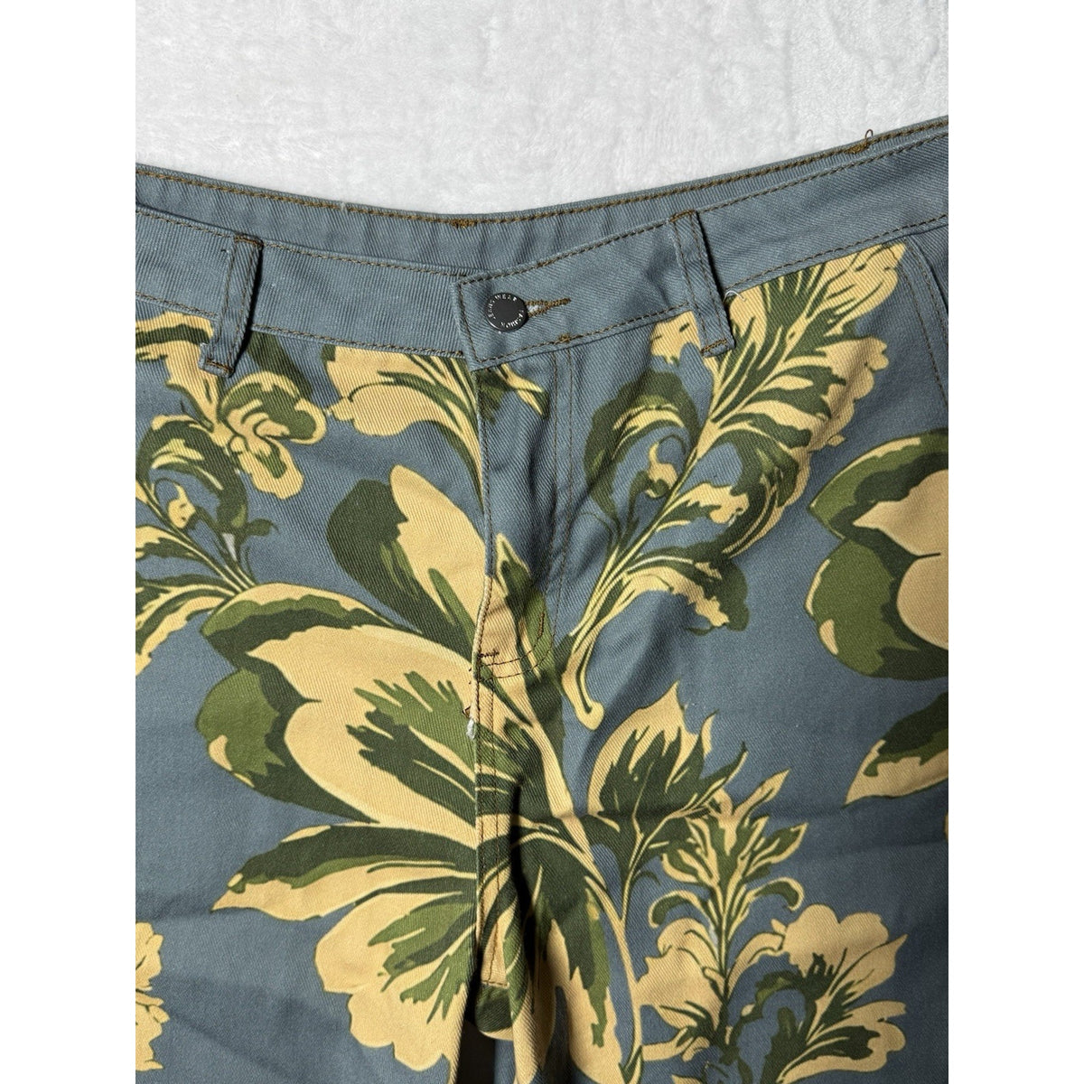 Women’s XL Floral Capri Pants Blue Green Yellow Lightweight Cropped Casual