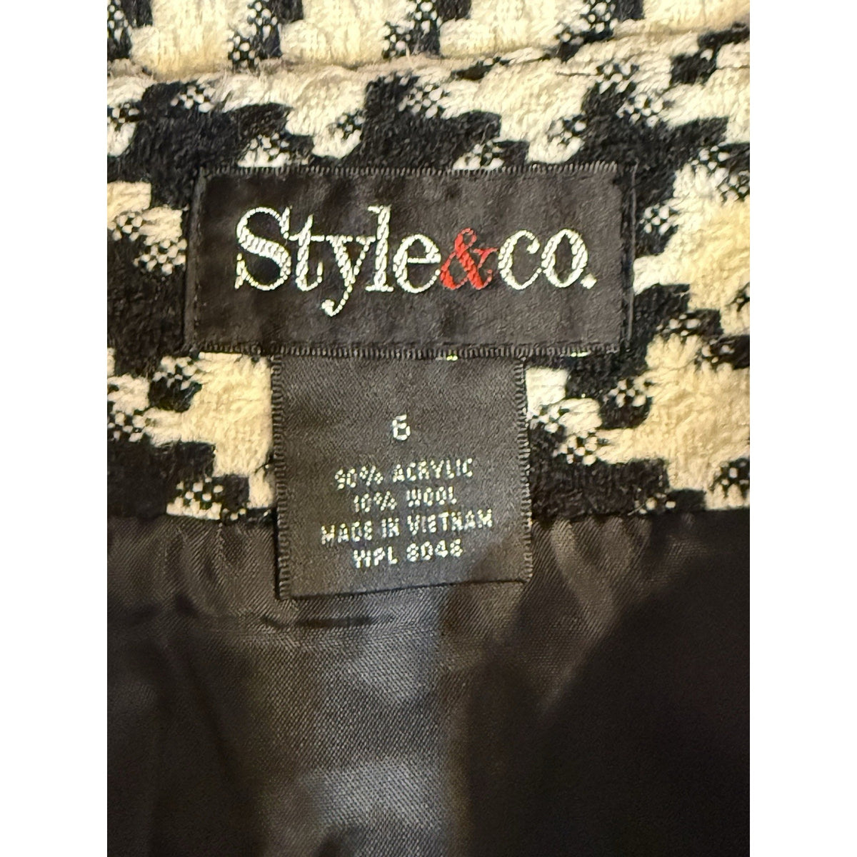 Style & Co Black White Houndstooth Pencil Skirt Wool Blend Lined Classic Size 6