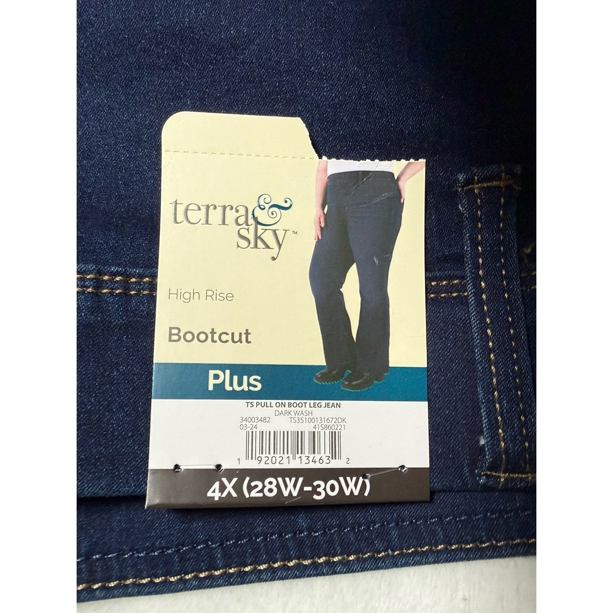 Terra & Sky High Rise Pull On Bootcut Jeans Womens 4X 28W-30W Blue Stretch Denim