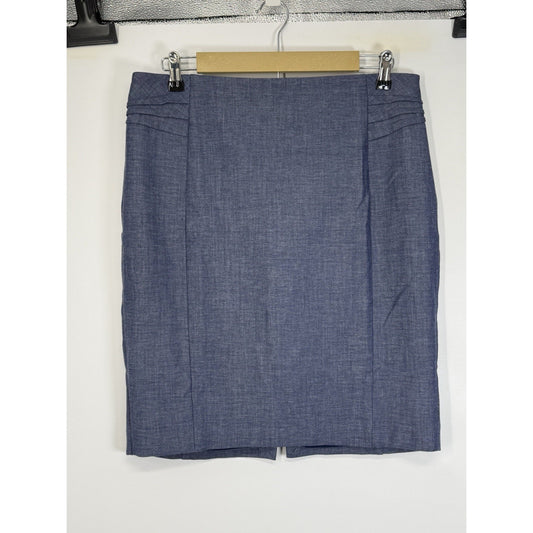Express Blue Chambray Pencil Skirt Womens Size 12 Back Slit Stretch