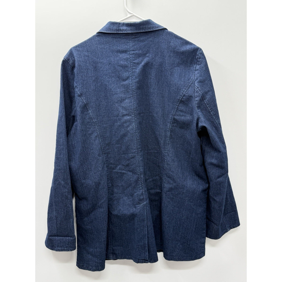 D.F.A New York Denim Blazer Women Long Sleeve Button Front Blue Sz XL Stretch