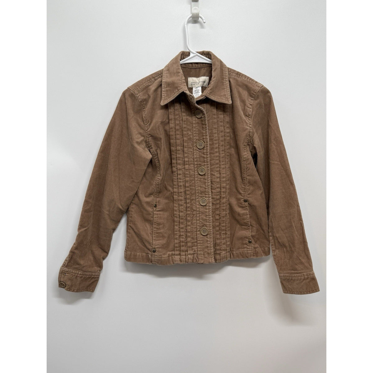 Jones New York Petite PM Brown Button Jacket Stretch Pockets Collared