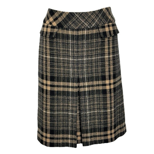 Ann Taylor Women Dark Academia Wool-Blend Plaid Skirt – Black & Camel, Size 6