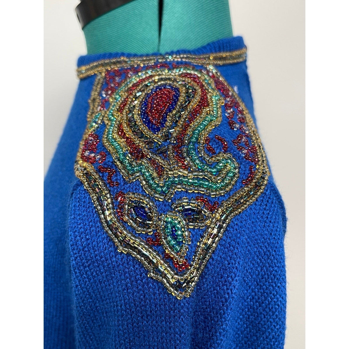 Plain Jane Vintage Blue Beaded Midi Length Long Sleeve Sweater Dress SizeMedium
