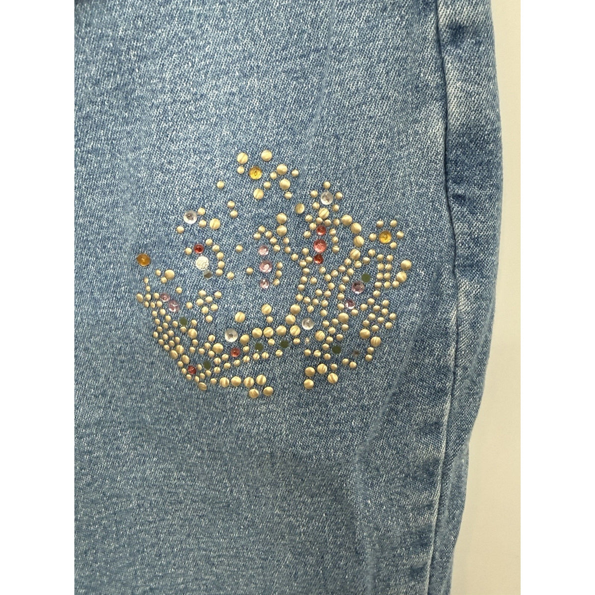 Quacker Factory Jeans Women’s 1X Rhinestone Studded Stretch Denim Straight Leg