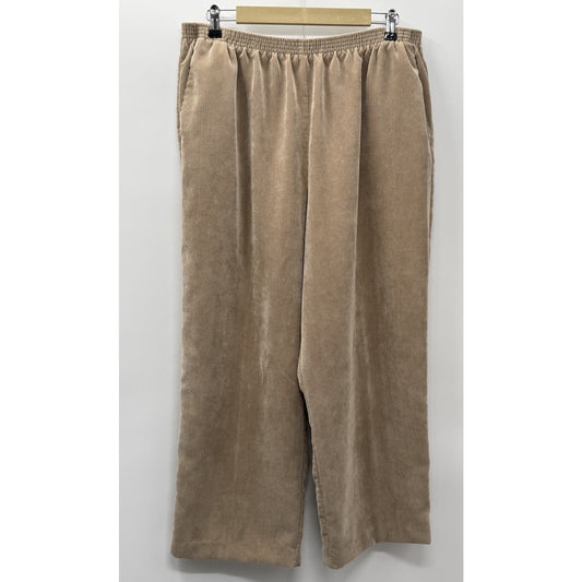 Alfred Dunner Corduroy Pull On Pants Womens 20 Beige Elastic Waist Wide Leg