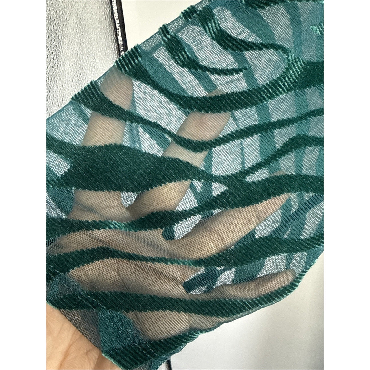 Alfani Teal Burnout Zebra Print Layered Tunic Top L Boho Artsy Mesh