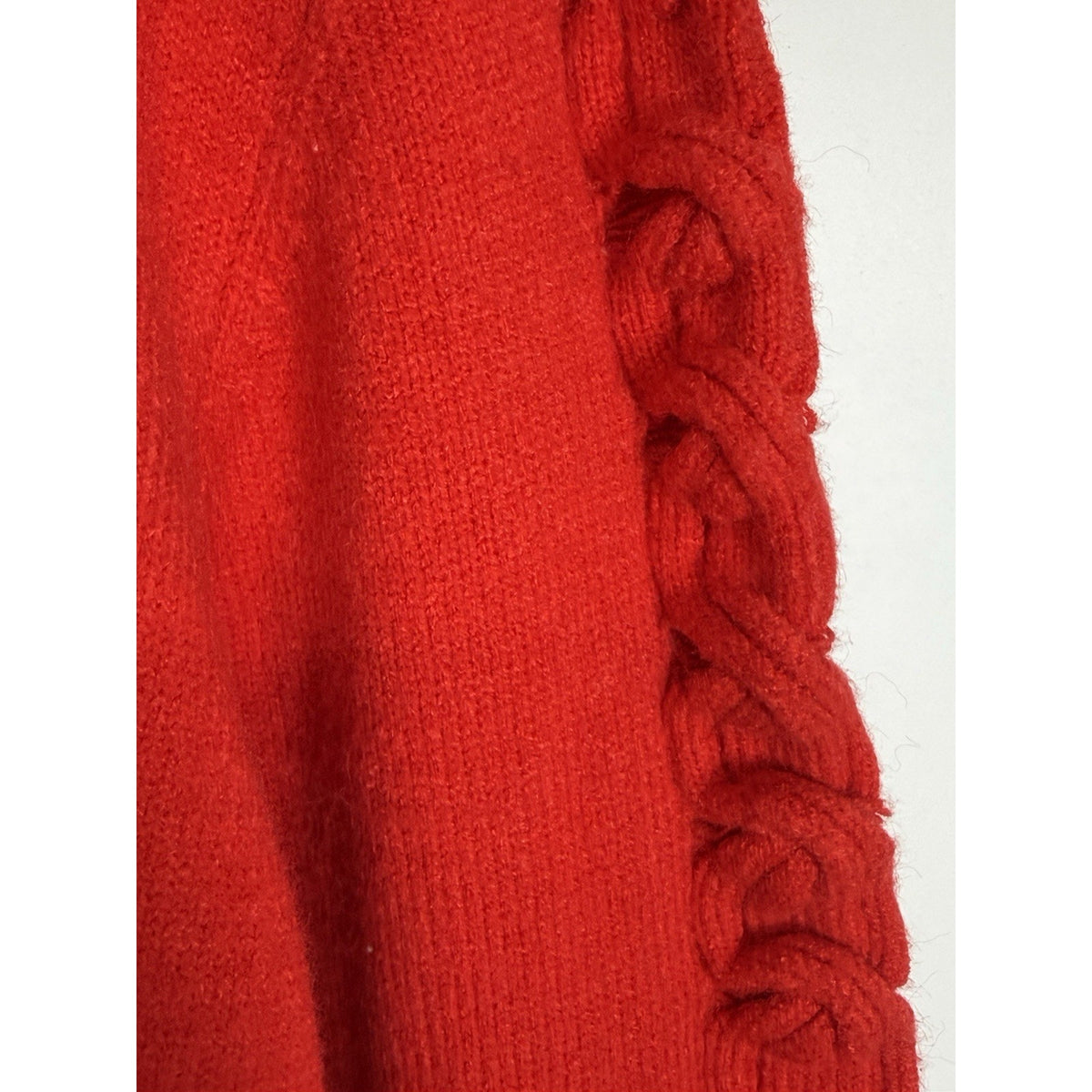 Eva Mendes Red Turtleneck Sweater 3X Cable Sleeve Detail Soft Knit Cozy Bold