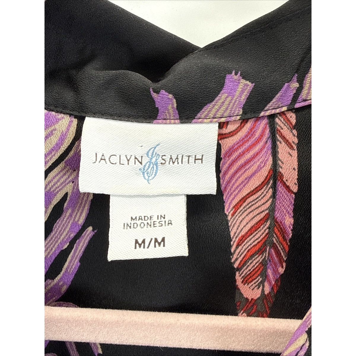 Jaclyn Smith Size Medium Black Feather Top Tie Front Long Sleeve V-Neck Collar
