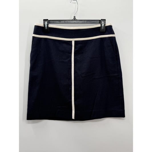 Ann Taylor Navy Blue Textured Skirt Ivory Trim Fully Lined Size 6