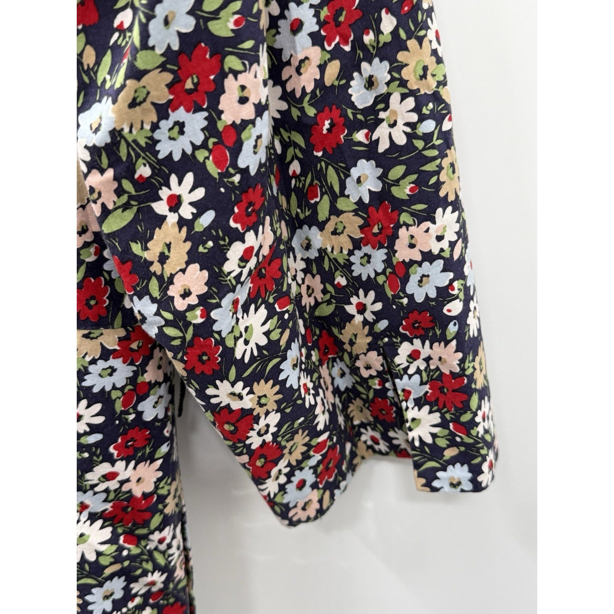 Lands’ End Womens 18 Floral Shirt Dress Midi Pullover Cotton Blend 3/4 Sleeve