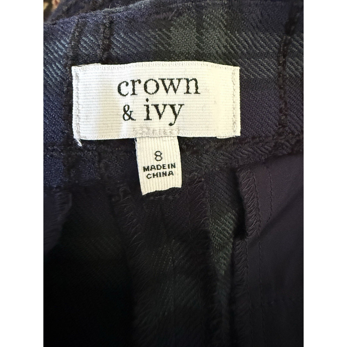 Crown & Ivy Cropped Straight Wide Leg Dress Pants Green Tartan Plaid Mid Rise 8