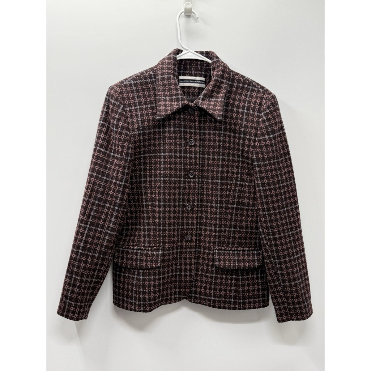 Amanda Smith Petites 10P Wool Blend Plaid Blazer Brown Pink Academia Jacket