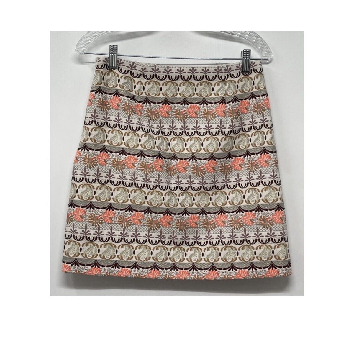 Ann Taylor Loft Women’s Gold Ivory Neon Orange Fair Isle Aline Skirt Size 2