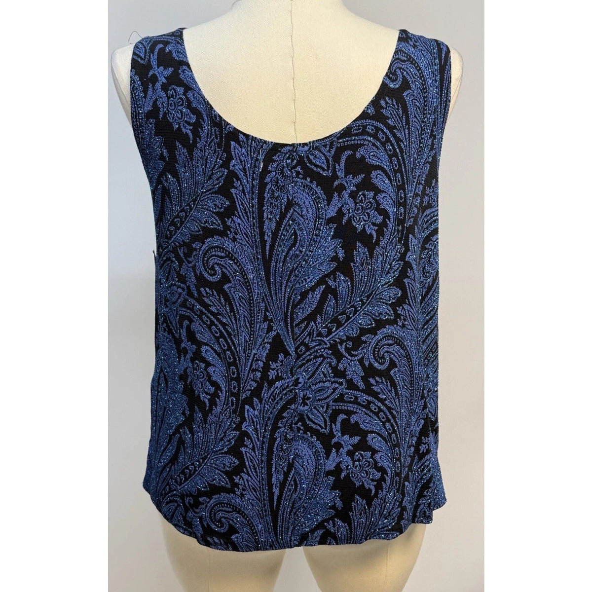 Onyx Nite Wendye Chaitin 2PC Knit Jacket Tank Set 1X Blue/Black Paisley Stretchy