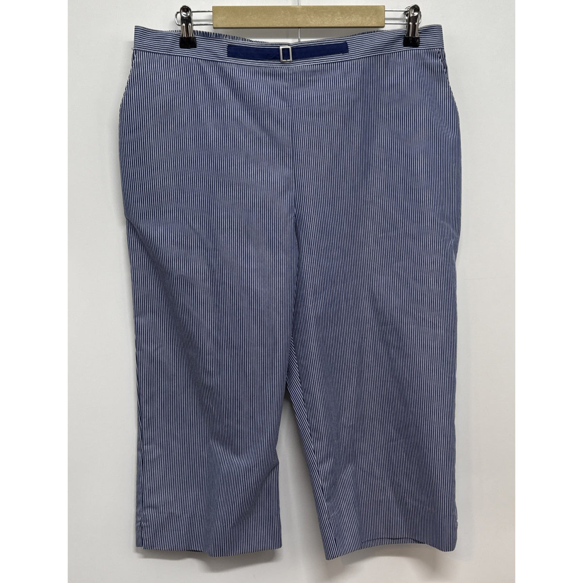 Alfred Dunner Capri Pants Women's 14 Blue White Striped Straight Leg Pull On