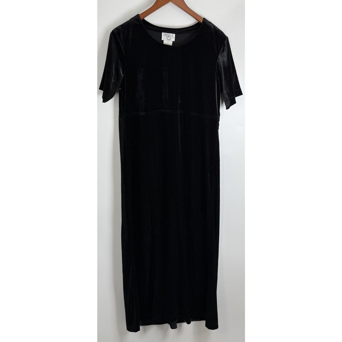Cervelle Black Velvet Midi Dress Size S Short Sleeve Stretch