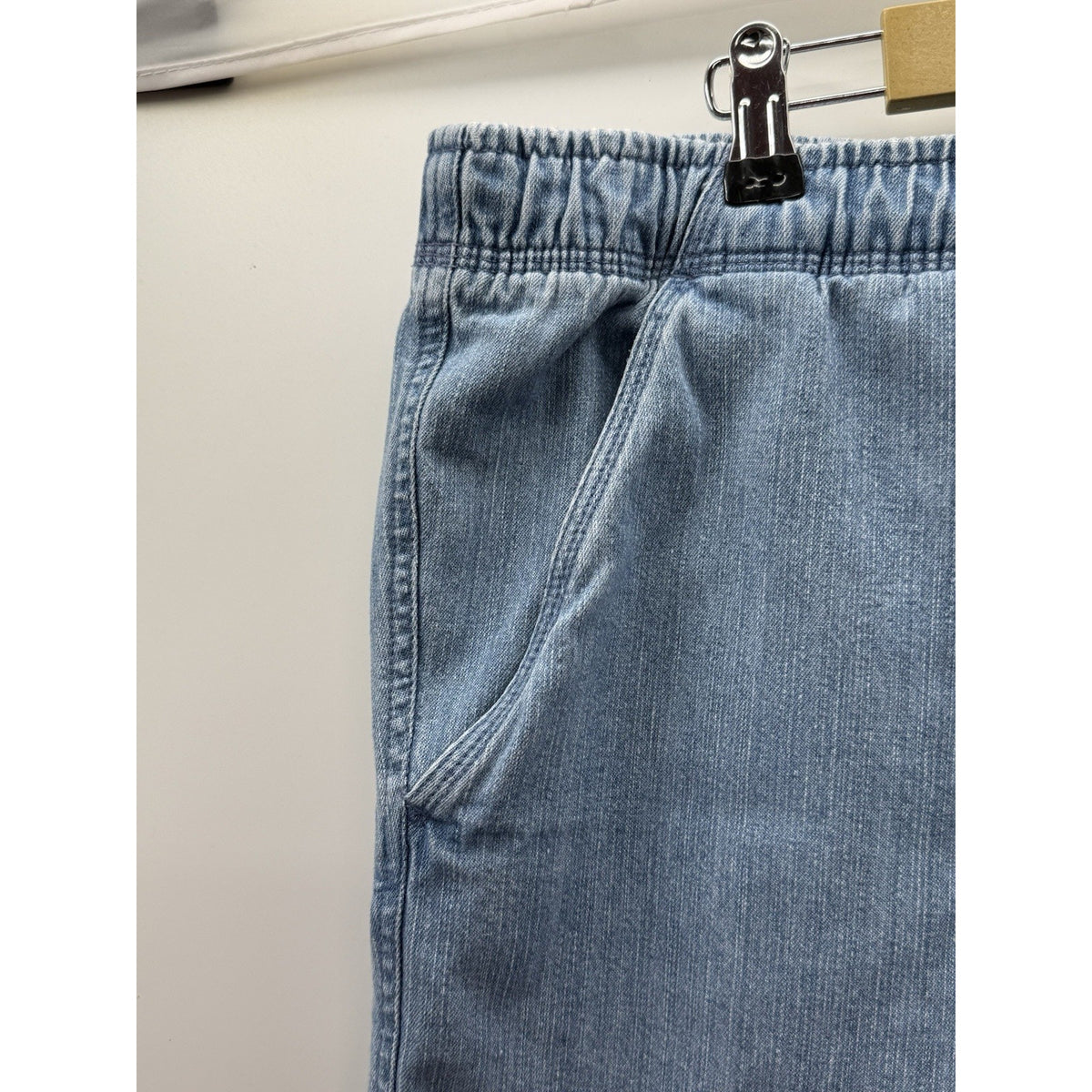George Pull On Denim Shorts Womens XL Lt Wash Elastic Waist/Draw String Casual