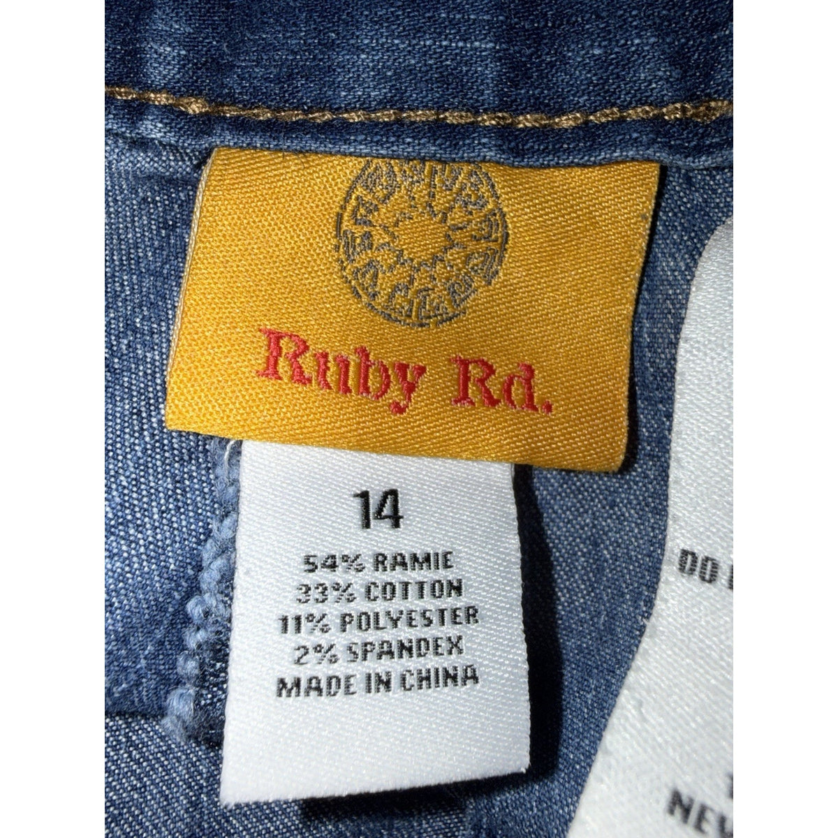 Ruby Rd Beaded Denim Jeans Womens 14 Blue Ramie Blend Y2K Boho Stretch Pants