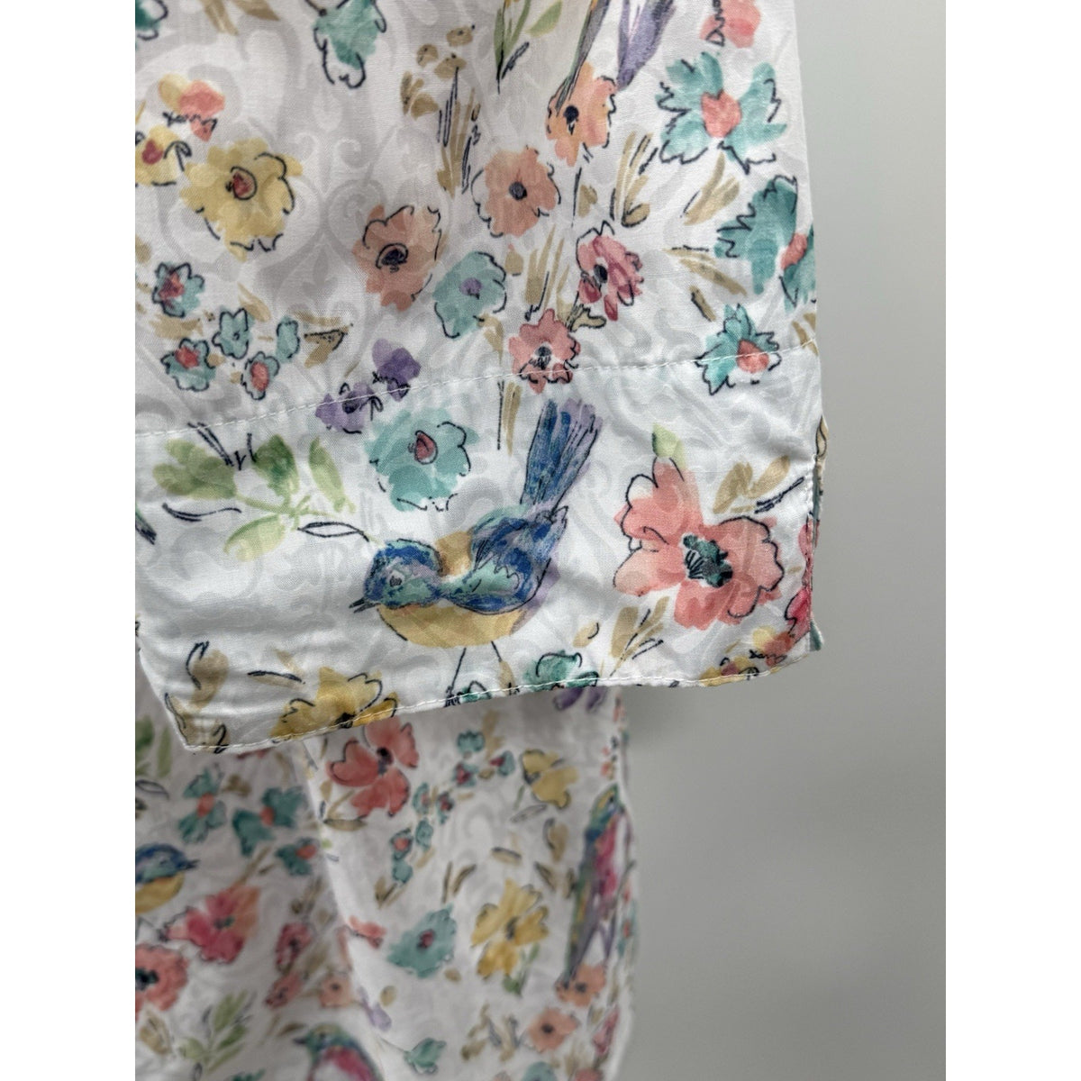 Alfred Dunner 3X Bird Floral Button Front Shirt 3/4 Sleeve Plus Sz Cotton Blend