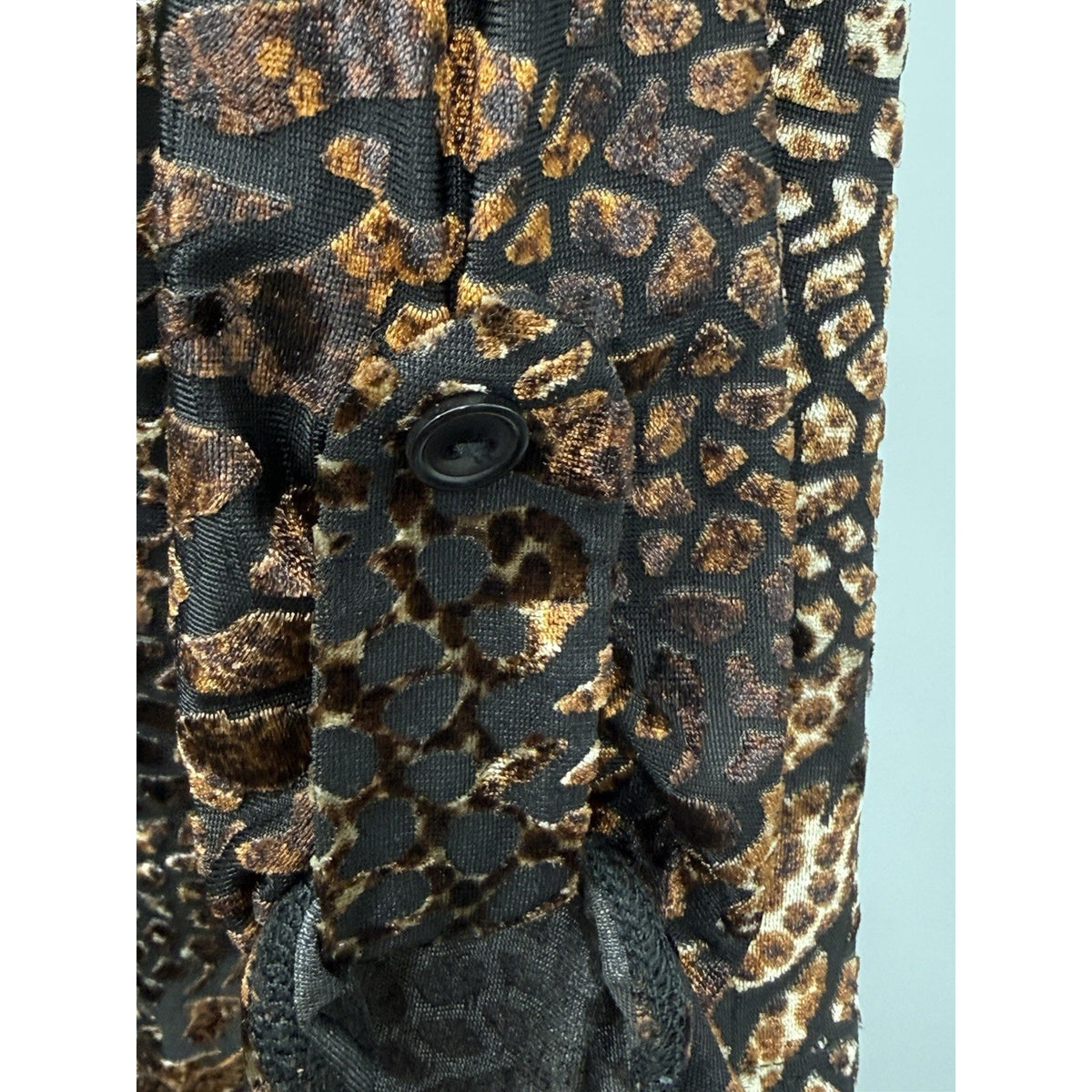 ROZ & Ali Animal Print Burnout Velvet Top Womens Large Sheer V Neck Blouse