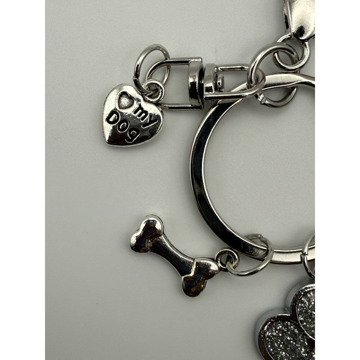 Silver Glitter Paw Print Dog Keychain Purse Charm Lobster Clasp Gift Handmade
