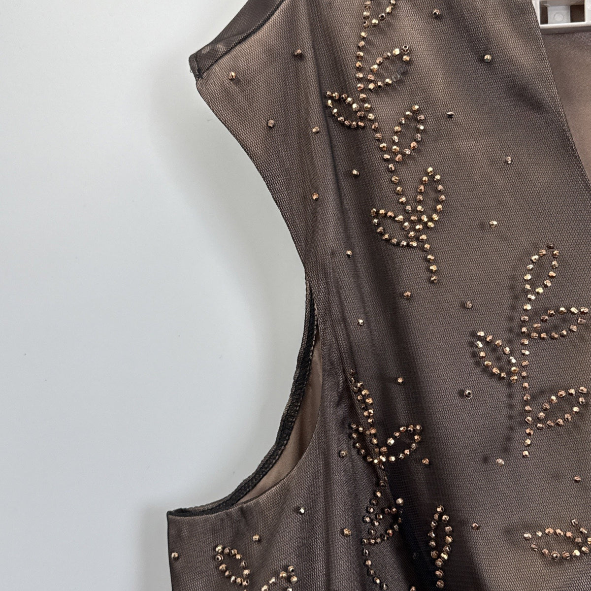 Another Thyme 5X Brown Beaded Mesh Babydoll Tank Top Y2K Evening Party Plus Size